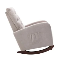 Baby Room High Back Rocking Chair, Comfortable Nursery Rocker with Padded Seat, Modern Armchair with Cotton Fabric and Rubber Wood Legs, 26.0" x 40.0" x 37.0", Tan(m-8)