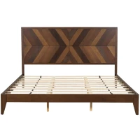 Vinsetto Mid-Century Modern Platform Bed, Solid Pine Wood Frame with Wood Slat Support, No Box Spring Needed, King Size, 83"x78.5"x50", Walnut(m-8)
