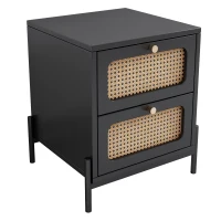 Vinsetto Modern Rattan Wood Nightstand, 2-Drawer Side Table for Bedroom, Living Room, Entryway, Hallway, Solid Wood and MDF, 17"x17"x21.6", Black(m-8)