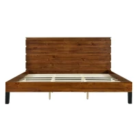 Vinsetto Mid-Century Modern Solid Wood King Bed Frame with Six-Piece Headboard, No Box Spring Needed, Easy Assembly, Brown(m-7)