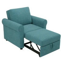 3-in-1 Convertible Sofa Bed Chair, Adjustable Backrest, High Density Foam, Sturdy Metal Frame, Convenient Wheels, 34"L x 33.5"W x 33"H, Teal(m-8)