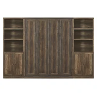 Vinsetto Full Size Murphy Wall Bed with Dual Piston System, 2 Side Cabinets with USB Ports and Shelves, Space-Saving Design, Sturdy Metal Frame, 800 lbs Capacity, Brown(m-8)