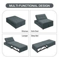 4-in-1 Sofa Bed Chair, Multi-Function Folding Ottoman Bed with Storage Pocket and USB Port, 5-Level Adjustable Backrest, 72.5" x 26.75" x 18.0", Dark Blue(m-5)