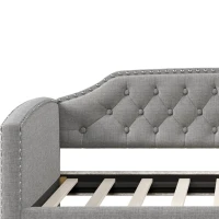 Twin Size Upholstered Daybed with Trundle, Button-Tufted Back, Nailhead Trim, Pine Wood Frame, 79.8"L x 41.0"W x 35.0"H, Gray(m-6)