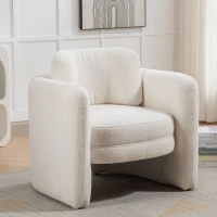 Mid Century Modern barrel accent chair, Ergonomic Armrest, Comfortable Backrest, Soft Seat, Durable Woven Velvet Fabric, 33.1"L x 29.9"W x 32.3"H, 330 lbs Capacity, Ivory(m-1)
