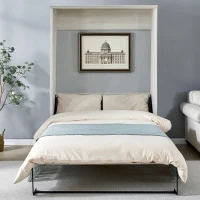 Vinsetto Full Size Murphy Wall Bed Cabinet, Space-Saving Bed with Dual Piston System, Sturdy Metal Frame, and Adjustable Mattress Support, 59.4" x 17.5" x 81.5", Rustic White(m-1)