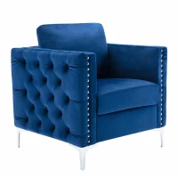 Modern Velvet Armchair, Tufted Button Accent Chair with Steel Legs, Ergonomic Design, 330 LBS Weight Capacity, Velvet Fabric, Navy(m-9)