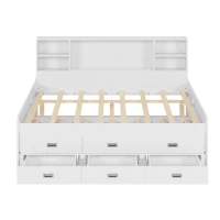 Full Size Captain Daybed with Trundle, Storage Bookcase Headboard, and Three Drawers for Kids and Teens, MDF and Solid Pine Wood Frame, White(m-7)