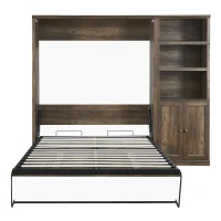 Vinsetto Full Size Murphy Wall Bed with Side Cabinet, Dual Piston System, Built-in USB Ports, and Ample Storage Shelves, Brown(m-2)