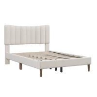 Vinsetto Upholstered Platform Bed Frame with Vertical Channel Tufted Headboard, No Box Spring Needed, Full Size, Durable MDF and Solid Wood Frame, 700 lbs Weight Capacity, Cream(m-2)
