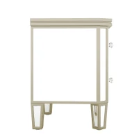 Elegant Mirrored 2-Drawer Side Table with Golden Lines, Crystal Handles, and Arrow-Shape Legs for Living Room, Hallway, Entryway, 19.7" x 15.7" x 21.7", Silver(m-9)