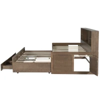 Vinsetto Twin Size Captain DayBed with Trundle, Storage Bookcase Headboard, and Three Drawers for Kids and Teens, MDF and Solid Pine Wood Frame, Walnut(m-6)