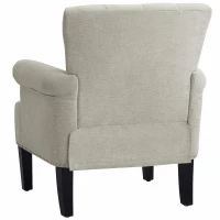 Accent Rivet Tufted Polyester Armchair, Stain-Resistant Fabric, Foam Cushion, Rubber Wood Legs, Cream(m-5)