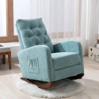 Baby Room High Back Rocking Chair, Comfortable Nursery Rocker with Padded Seat, Modern Armchair with Cotton Fabric and Rubber Wood Legs, 26.0" x 40.0" x 37.0", Mint Green(m-1)