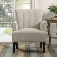 Accent Rivet Tufted Polyester Armchair, Stain-Resistant Fabric, Foam Cushion, Rubber Wood Legs, Cream(m-6)
