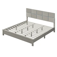 Vinsetto King Size Champagne Silver Platform Bed, Solid Rubber Wood Frame and Legs, Champagne(m-6)