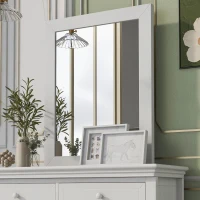 Traditional Wood Dresser Mirror, Weathered Design, Rectangle Shape, Mounts to Dresser, 34.8" x 27.2" , White(m-6)
