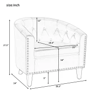 Linen Fabric Tufted Barrel Chair, Chesterfield-Inspired Tub Chair for Living Room and Bedroom, Rubber Wood Legs, Foam Fill, 28.30" x 24.00" x 27.50" , Grey(m-3)