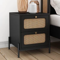 Vinsetto Modern Rattan Wood Nightstand, 2-Drawer Side Table for Bedroom, Living Room, Entryway, Hallway, Solid Wood and MDF, 17"x17"x21.6", Black(m-5)
