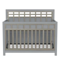 Certified Baby Safe Crib, Pine Solid Wood, Non-Toxic Finish, Adjustable Mattress Height, JPMA Certified, 53.8" L x 27" W x 45.1" H, Gray(m-9)