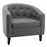 Linen Fabric Tufted Barrel Chair, Chesterfield-Inspired Tub Chair for Living Room and Bedroom, Rubber Wood Legs, Foam Fill, 28.30" x 24.00" x 27.50" , Grey(m-2)