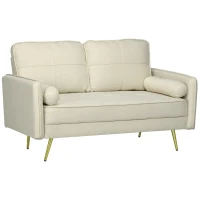 HOMCOM 56" Loveseat Sofa for Bedroom Upholstered 2 Seater Couch with Back Cushions and Pillows, Beige(m-11)