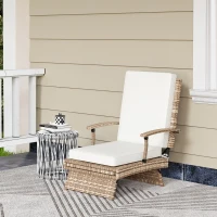 Outsunny Outdoor Wicker Foldable Recliner Chair with Retractable Footrest, Cushion, White(m-8)