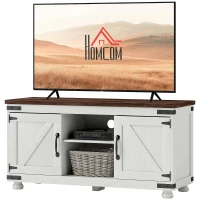 HOMCOM Farmhouse TV Stand for up to 50" TV, TV Cabinet with Barn Doors, Cable Management for Living Room, Distressed White(m-11)