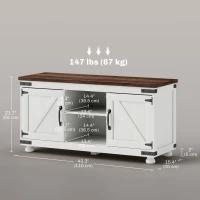 HOMCOM Farmhouse TV Stand for up to 50" TV, TV Cabinet with Barn Doors, Cable Management for Living Room, Distressed White(m-3)