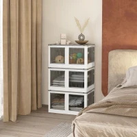 HOMCOM 18 Gal Stackable Storage Bins, 3-Pack Collapsible Closet Organizer with Lids, Mobile Plastic Drawer Container with 5-Sided Access for Clothes, Blankets, White(m-9)