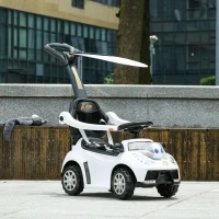 Qaba 3 in 1 Kids Push Car Toddler Sliding Car, Foot to Floor Design with Music, Light, Handle, Removable Canopy, White(m-8)