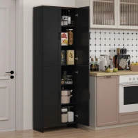 HOMCOM Freestanding Kitchen Pantry, 4-Door Kitchen Pantry Cabinet with Adjustable Shelves and Doors, Black(m-2)