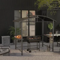 Outsunny 8' x 5' Grill Gazebo Shelter with Interlaced Vented Polycarbonate Roof, Outdoor BBQ Canopy with Side Shelves, Steel Frame for Garden, Patio, Backyard, Dark Gray(m-9)