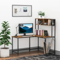 HOMCOM Home Office L-Shaped Computer Desk with Hutch and Storage Shelves, PC Table Study Writing Workstation with 2 Storage Compartments, Bookshelf, Brown(m-1)