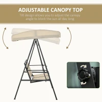 Outsunny 2-Person Patio Swings with Canopy, Outdoor Canopy Swing with Adjustable Shade, Breathable Mesh Seats and  Steel Frame for Garden, Poolside, Backyard, Beige(m-4)