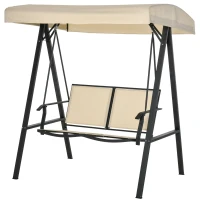 Outsunny 2-Person Patio Swings with Canopy, Outdoor Canopy Swing with Adjustable Shade, Breathable Mesh Seats and  Steel Frame for Garden, Poolside, Backyard, Beige(m-11)