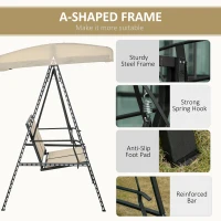 Outsunny 2-Person Patio Swings with Canopy, Outdoor Canopy Swing with Adjustable Shade, Breathable Mesh Seats and  Steel Frame for Garden, Poolside, Backyard, Beige(m-6)