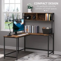 HOMCOM Home Office L-Shaped Computer Desk with Hutch and Storage Shelves, PC Table Study Writing Workstation with 2 Storage Compartments, Bookshelf, Brown(m-4)