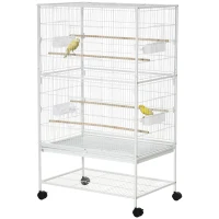 PawHut 52" Large Rolling Steel Bird Cage Bird House with Rolling Stand, Storage Shelf, Wood Perch, Food Container, White(m-11)