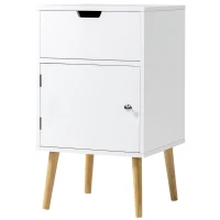 HOMCOM Modern Nightstand, Bedside Table with Drawer and Cupboard, Side End Table with Solid Wood Legs for Bedroom, White(m-11)