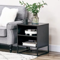 HOMCOM Nightstand, Bedside Table with Storage Shelves, Side End Table with Steel Legs for Bedroom, Black(m-11)