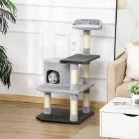 PawHut 39" Cat Scratching Tree, Kitten Condo Playhouse, Kitty Activity Center, Rest Post Top Perch with Hanging Toy - Grey(m-8)