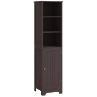 kleankin Tall Bathroom Storage Cabinet, Freestanding Tower Cabinet with Adjustable Shelf, 3 Open Shelves, Dark Brown(m-11)