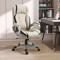 Vinsetto Office Chair PU Leather Executive on Rolling Wheels Task Computer Height Adjustable Swivel Ergonomic, Greige and Black(m-8)