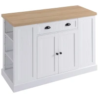 HOMCOM Fluted-Style Wooden Kitchen Island with Storage Cabinet and Drawer, Butcher Block Island for Dining Room, White(m-11)