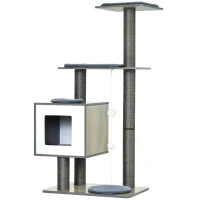 PawHut 47.2" Cat Tree, Kitten Scratcher, Activity Center, Play House with Condo Sisal, Scratching Post, and Mat - Grey(m-11)