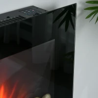 HOMCOM 28.5" 1450W Electric Wall-Mounted Fireplace with Flame Effect, 7 Color Background Light, Black(m-9)