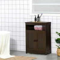 HOMCOM Accent Cabinet, Wood Free Standing Storage Organizer with Double Doors and Adjustable Shelf for Living Room, Kitchen, Brown(m-11)