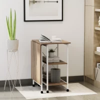 HOMCOM Folding Computer Desk with Storage Shelves, Study Writing Table Laptop Desk with 6 Wheels for Bedroom Home Office Workstation, Natural(m-8)