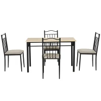 HOMCOM 5 Piece Dining Table and Chairs Set Wood Top Metal Frame Padded Seat Dining Table Set Home Kitchen Dining Room Furniture, Black(m-11)